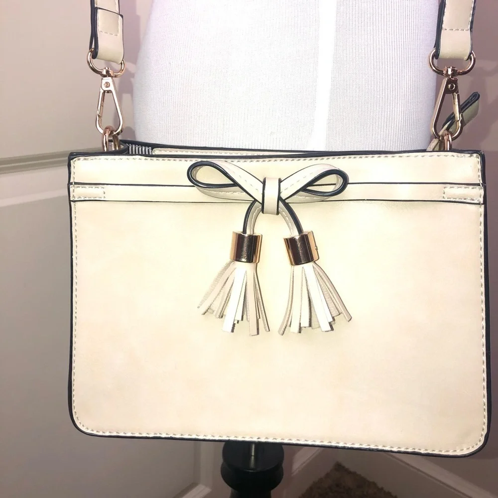 Ivory White Faux Leather Bow Front Crossbody